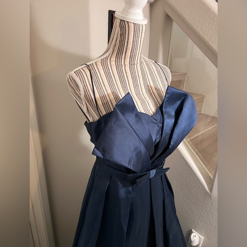MANIJU Navy blue prom bridesmaid bow tube formal party lined maxi dress size s - Picture 5 of 10